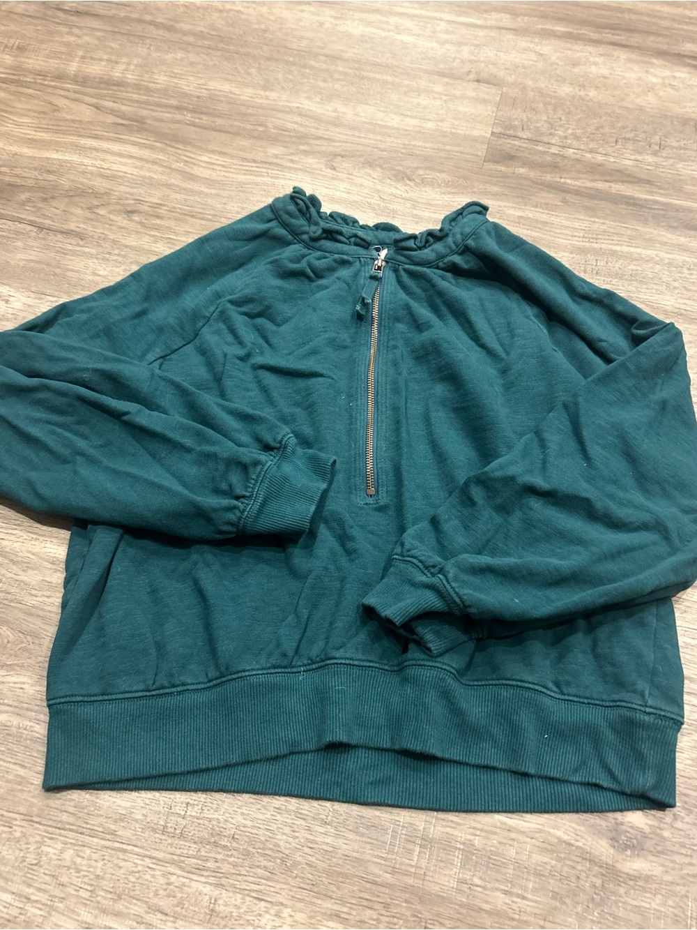Pilcro Off-the-Shoulder Sweater in Teal Green with Quarter-Zip